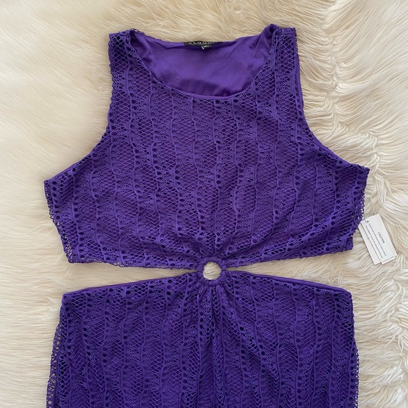 Eloquii Purple Crochet Cut Out Side Sleeveless Coverup Knee Length Midi Dress - Picture 3 of 12